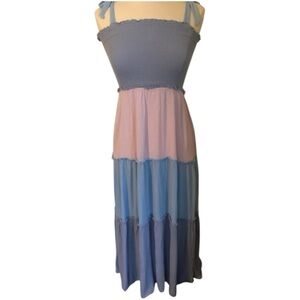 Bebop Bohemian maxi blue,pink and lavender tank top tie dress size Small
